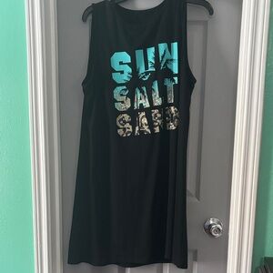 Black Sleeveless Beach Graphic Dress - "Sun Salt Surf"